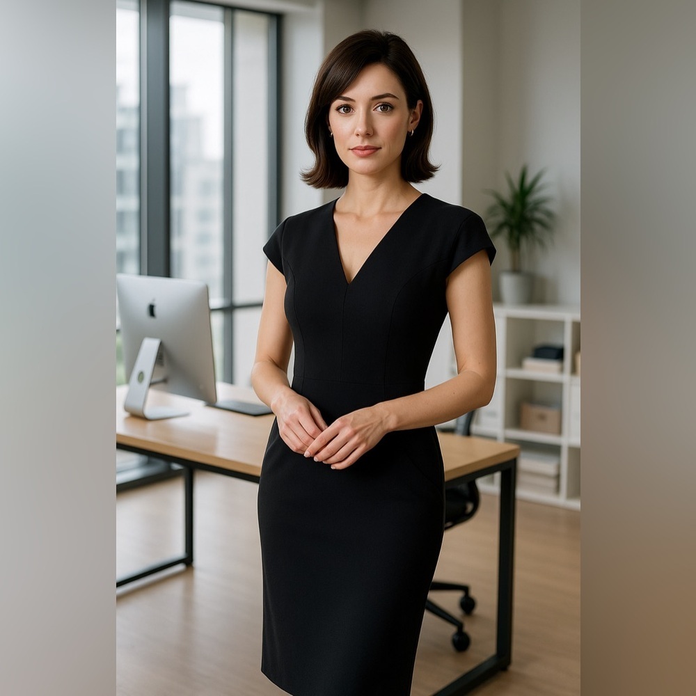 Elisa Cavaletti Black Sheath Dress Dolman Cap Sleeves Jersey Stretch Pockets M​​